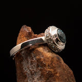 Sterling Silver Solitaire Ring with oval Cut Blue Zircon and 15 CZ - Size 6.5 - BikeRing4u