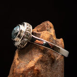 Sterling Silver Solitaire Ring with oval Cut Blue Zircon and 15 CZ - Size 6.5 - BikeRing4u