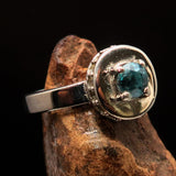 Sterling Silver Solitaire Ring with oval Cut Blue Zircon and 15 CZ - Size 5.75 - BikeRing4u