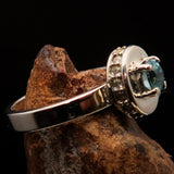 Sterling Silver Solitaire Ring with oval Cut Blue Zircon and 15 CZ - Size 5.75 - BikeRing4u