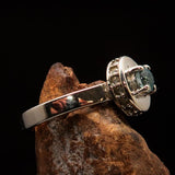 Sterling Silver Solitaire Ring with oval Cut Blue Zircon and 15 CZ - Size 5.75 - BikeRing4u