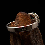 Sterling Silver Solitaire Ring with oval Cut Blue Zircon and 15 CZ - Size 5.75 - BikeRing4u