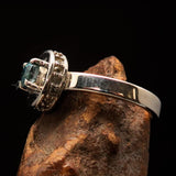 Sterling Silver Solitaire Ring with oval Cut Blue Zircon and 15 CZ - Size 5.75 - BikeRing4u