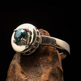 Sterling Silver Solitaire Ring with oval Cut Blue Zircon and 15 CZ - Size 5.75 - BikeRing4u