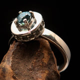 Sterling Silver Solitaire Ring with oval Cut Blue Zircon and 15 CZ - Size 5.75 - BikeRing4u