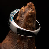 Excellent crafted Men's Biker Ring blue lucky Number 13 - Sterling Silver - BikeRing4u