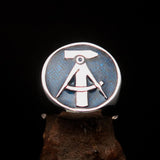 Perfectly crafted Men's GDR Socialist Ring Hammer Compasses blue - Sterling Silver - BikeRing4u