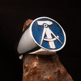Perfectly crafted Men's GDR Socialist Ring Hammer Compasses blue - Sterling Silver - BikeRing4u