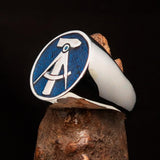 Perfectly crafted Men's GDR Socialist Ring Hammer Compasses blue - Sterling Silver - BikeRing4u