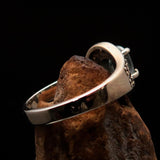 Sterling Silver Solitaire Loop Ring with oval Cut Blue Zircon and 21 CZ - Size 5 - BikeRing4u