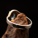 Sterling Silver Solitaire Loop Ring with oval Cut Blue Zircon and 21 CZ - Size 5 - BikeRing4u