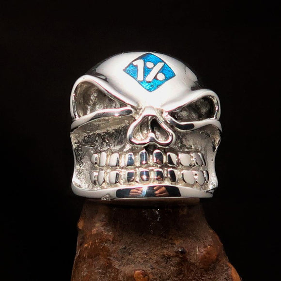 Excellent Crafted Men's Outlaw Blue 1% er Gnome Skull Ring - Sterling Silver - BikeRing4u