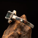 Sterling Silver Solitaire Loop Ring with oval Cut Blue Zircon and 21 CZ - Size 5 - BikeRing4u