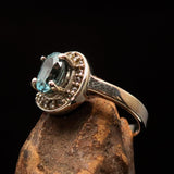 Sterling Silver Solitaire Loop Ring with oval Cut Blue Zircon and 21 CZ - Size 5 - BikeRing4u
