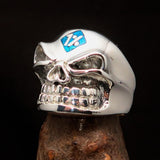 Excellent Crafted Men's Outlaw Blue 1% er Gnome Skull Ring - Sterling Silver - BikeRing4u