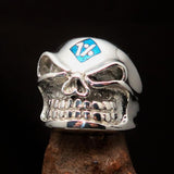 Excellent Crafted Men's Outlaw Blue 1% er Gnome Skull Ring - Sterling Silver - BikeRing4u