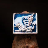 Perfectly crafted Men's Ring winged blue Lion of Venice - Sterling Silver - BikeRing4u
