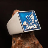 Perfectly crafted Men's Ring winged blue Lion of Venice - Sterling Silver - BikeRing4u