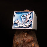 Perfectly crafted Men's Ring winged blue Lion of Venice - Sterling Silver - BikeRing4u