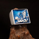 Perfectly crafted Men's Ring winged blue Lion of Venice - Sterling Silver - BikeRing4u