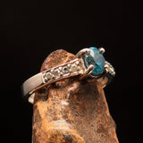 Sterling Silver Solitaire Band Ring with oval Cut Blue Zircon and 8 CZ - Size 4.75 - BikeRing4u