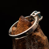 Sterling Silver Solitaire Band Ring with oval Cut Blue Zircon and 8 CZ - Size 4.75 - BikeRing4u