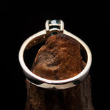 Sterling Silver Solitaire Band Ring with oval Cut Blue Zircon and 8 CZ - Size 4.75 - BikeRing4u