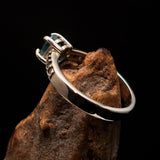 Sterling Silver Solitaire Band Ring with oval Cut Blue Zircon and 8 CZ - Size 4.75 - BikeRing4u