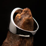 Excellent crafted Men's blue Aum Buddhist Ring - Sterling Silver - BikeRing4u