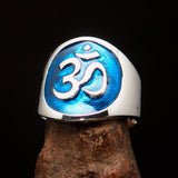 Excellent crafted Men's blue Aum Buddhist Ring - Sterling Silver - BikeRing4u