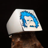 Excellent crafted Men's blue Man with Beard Ring - Sterling Silver - BikeRing4u