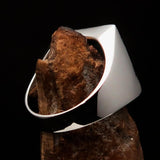 Excellent crafted Men's blue Man with Beard Ring - Sterling Silver - BikeRing4u