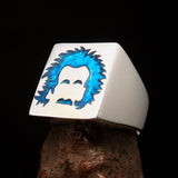 Excellent crafted Men's blue Man with Beard Ring - Sterling Silver - BikeRing4u