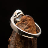 Sterling Silver Solitaire Gemstone Ring with oval shaped Ceylon Moonstone and 8 CZ - BikeRing4u