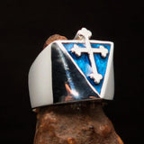 Excellent crafted Men's Blue Coptic Cross Ring - Sterling Silver - BikeRing4u