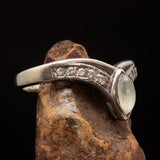 Sterling Silver Solitaire Ring with marquise shaped Ceylon Moonstone and 10 CZ - BikeRing4u