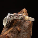 Sterling Silver Solitaire Ring with marquise shaped Ceylon Moonstone and 10 CZ - BikeRing4u