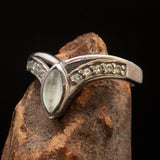 Sterling Silver Solitaire Ring with marquise shaped Ceylon Moonstone and 10 CZ - BikeRing4u