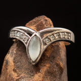Sterling Silver Solitaire Ring with marquise shaped Ceylon Moonstone and 10 CZ - BikeRing4u