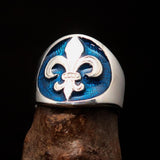 Excellent crafted Men's Blue Fleur de Lis Seal Ring - Sterling Silver - BikeRing4u