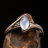 Sterling Silver Ring with marquise shaped Ceylon Moonstone and 2 CZ - BikeRing4u