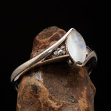 Sterling Silver Ring with marquise shaped Ceylon Moonstone and 2 CZ - BikeRing4u