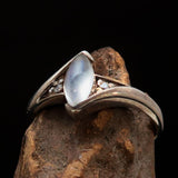 Sterling Silver Ring with marquise shaped Ceylon Moonstone and 2 CZ - BikeRing4u