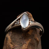 Sterling Silver Ring with marquise shaped Ceylon Moonstone and 2 CZ - BikeRing4u