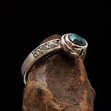 Sterling Silver Solitaire Band Ring with oval Cut Blue Zircon and 3 CZ - Size 5 - BikeRing4u