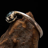 Sterling Silver Solitaire Band Ring with oval Cut Blue Zircon and 3 CZ - Size 5 - BikeRing4u