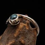 Sterling Silver Solitaire Band Ring with oval Cut Blue Zircon and 3 CZ - Size 5 - BikeRing4u