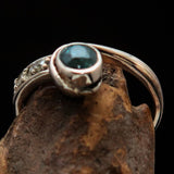 Sterling Silver Solitaire Band Ring with oval Cut Blue Zircon and 3 CZ - Size 5 - BikeRing4u