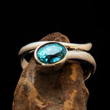 Sterling Silver Women's Band Ring with oval Cut Blue Zircon - Size 6.5 - BikeRing4u