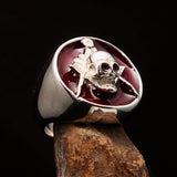 Perfectly crafted Men's Masonic Skull Ring Red - Sterling Silver - BikeRing4u